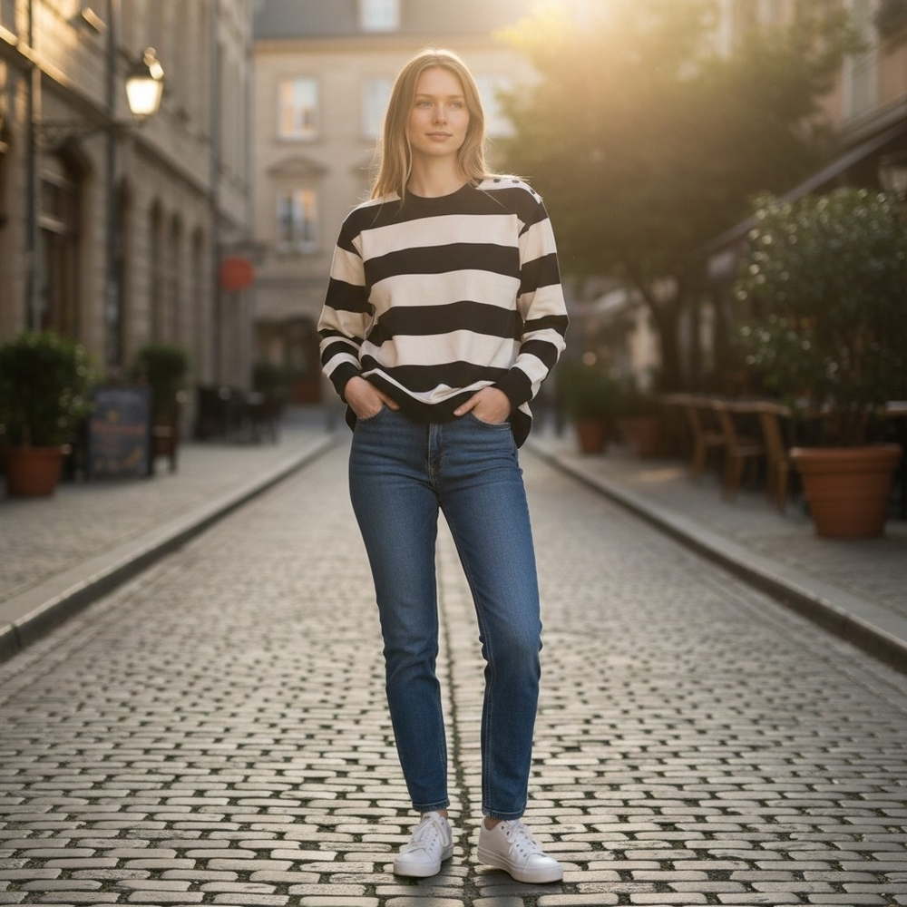 Vintage Ralph Lauren Unisex Navy Blue and White Sweater